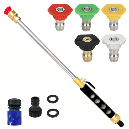 High Pressure Hose Nozzle for Garden Hose,Leak-Free Jet Wand with 5 Nozzles - color: Black