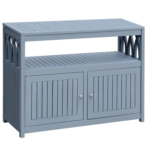 Flamaker Acacia Wood Outdoor Storage Cabinet,Waterproof Potting Table,Gray - color: Grey