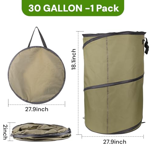 Green1Pack 30 Gallon Collapsible Pop-Up Trash Can | Reusable Garden Waste Bag for Camping, RV, Yard Work, Lawn & Leaf Cleanup, Outdoor Storage Bin