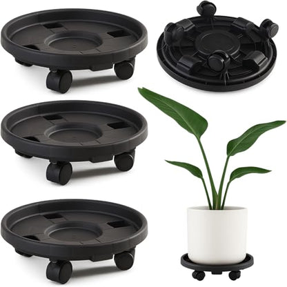 Rolling Plant Stand Outdoor 3 Pack 10 Inch Plant Caddy with Wheels, Black - color: Black, size: 10 inch
