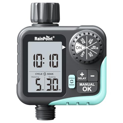 RAINPOINT Sprinkler Timer - Cycle & Soak Hose Timer for Garden Hose with Automatic Watering/Manual Watering/Rain Delay, Programmable for Irrigation System, Lawn, Yard, Outdoor - color: Mint Green