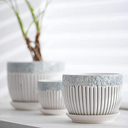 Gray Flower Pots, Texture Ceramic Plant Pots for Indoor Plants Set of 3 - color: Gray