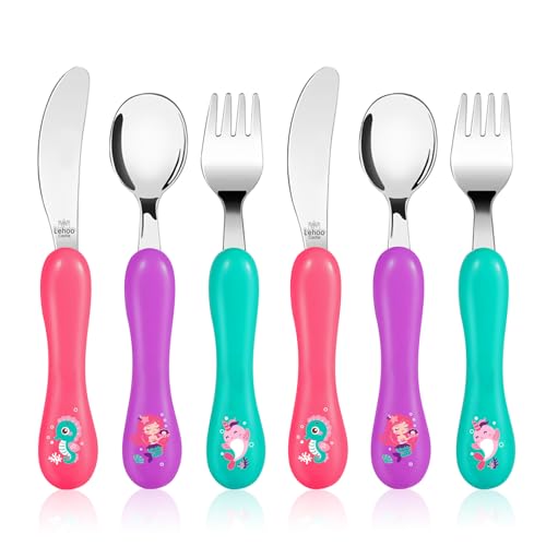 Lehoo Castle Toddler Utensils, 6-Pieces Kids Silverware Set (Mermaid) - color: Purple