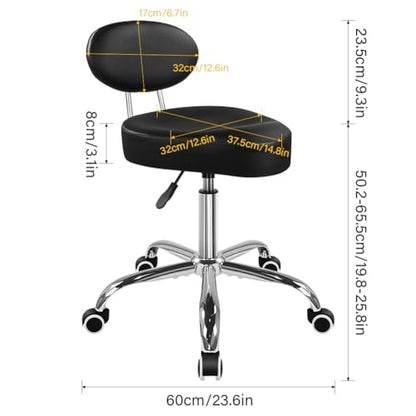 WKWKER Saddle Stool with Back Adjustable Drafting Stool with Back (Black)