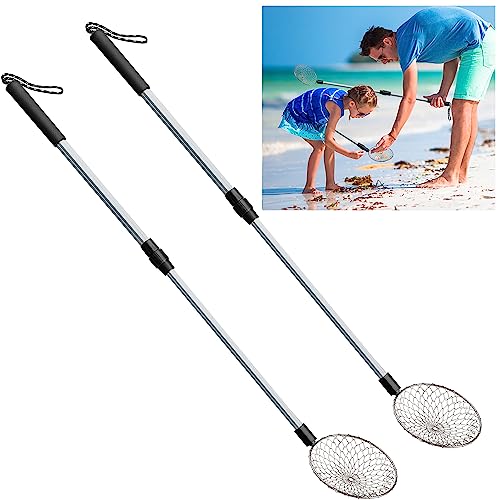 2 Pack 5.3" Beach Sand Sifter, 22" to 35" Adjustable Shark Tooth Sifter