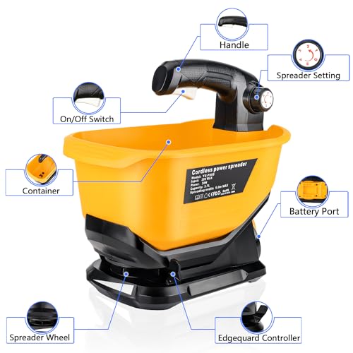 Salt Spreader for Dewalt 20V 60V Li-ion Battery - Handheld Seed and Fertilizer Power Spreader. Year-Round Coverage for Grass Seeds, Rock Salt, ice melt Seasons（Tool only）, Green