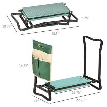 Outsunny Garden Kneeler and Seat with Tool Pouch, Green - color: Green
