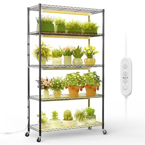 FREELICHT Plant Stand with Grow Light 5-Tier, 4×30W 5000K, 35.4x13.8x61.5IN - size: 35.4x13.8x61.5IN