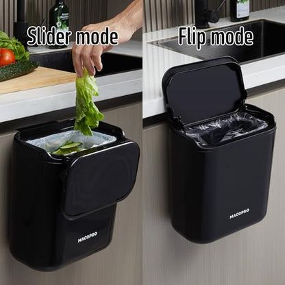 MACOPRO Compost Bin Hanging Trash Can with Lid Under Sink for Kitchen, Food Waste Bin for Countertop with Lid, Mountable Garbage Can for Bathroom, RV, 8L/2.6Gal