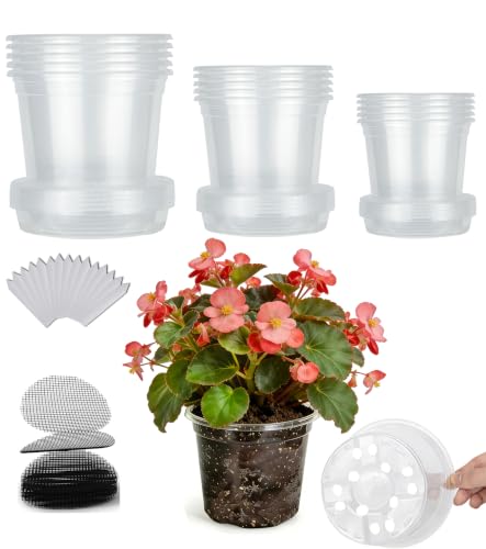 15-Pack Clear Nursery Pots with Saucers (3/4/5 Inch) - color: Pots+ Saucers, size: 3/4/5"-15 sets