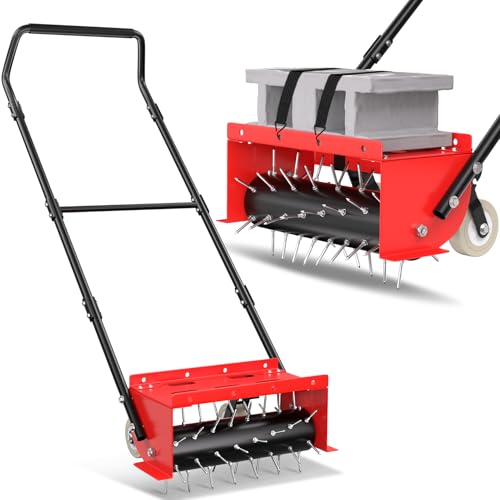 Manual Push Spike Rolling Lawn Aerator,Pre-Attached Spike Aerator Tool
