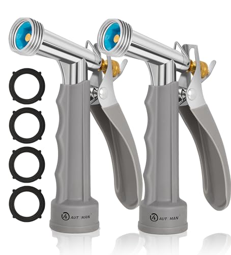 AUTOMAN Full Size Garden Hose Nozzle 2 Pack, High Pressure Pistol Grip Water Nozzle Sprayer with Threaded Front, Adjustable Spray Water Flow for Washing Car, Cleaning Ground, Watering Plants - size: 2 Pack, style: Zinc Alloy+TPR