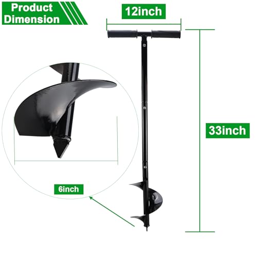 RealPlus Hand Auger Post Hole Digger 6" x 33" Garden Hole Digger Tool Large Manual Earth Auger Drill for Deep Cultivating Seedlings Planting Trees - color: Black (6" Drill Bit Dia)