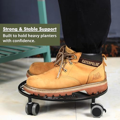 Planterhoma 5 Pack Plant Caddy with Wheels & Saucers, 11.8" Heavy Duty Metal Rolling Plant Stand, Plant Dolly with Lockable Casters, Rustproof Iron Planter Mover for Indoor Outdoor, Black - size: 11.8 Inches - 5 Pack
