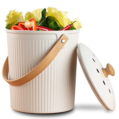 LALASTAR Countertop Compost Bin with Lid, Made of Sustainable Bamboo Fiber, Odorless Kitchen Compost Bucket, 1 Gallon, Cream - color: Cream