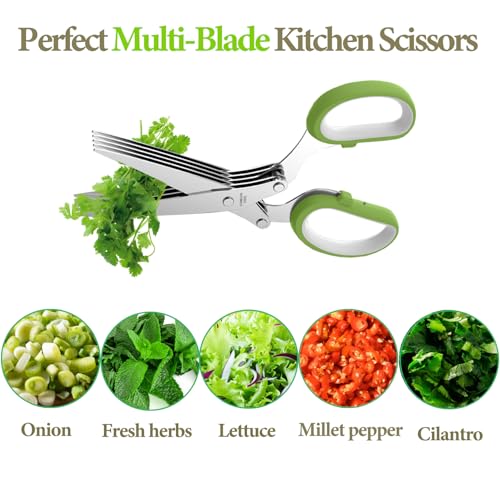2026 Upgraded Herb Scissors, 5-Blade Kitchen Herb Shears - color: Green