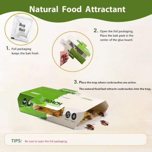 Cockroach Glue Traps with Natural Food Bait, Sticky Roach & Bug Traps, Strong Adhesive Insect Catcher for Cockroaches, Spiders, Crickets & Scorpions, Non-Toxic, Odorless, 20 Pack