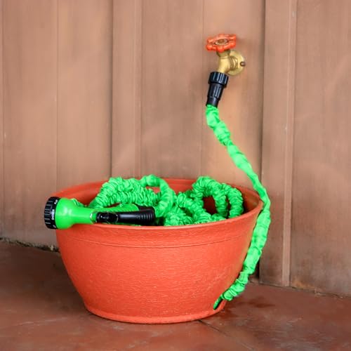 EMSCO Expandable Hose Hider – Expandable Hose Storage Pot – Rustic Terra Cotta - size: 14 x 7 inches