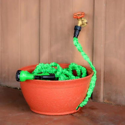 EMSCO Expandable Hose Hider – Expandable Hose Storage Pot – Rustic Terra Cotta - size: 14 x 7 inches