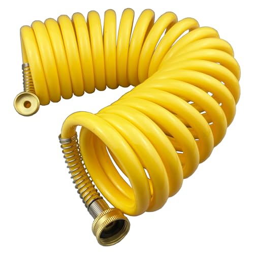 Darnassus Heavy-duty PU Coil Hose, Self-Coiling Garden Hose with Solid Brass Fittings, Retractable, Corrosion Resistant, for Household (20 FT, Yellow) - color: Yellow, size: 20 FT
