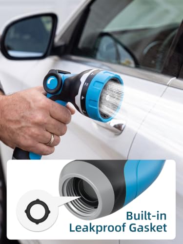 Garden Hose Nozzle with 10 Spray Patterns, Water Hose Sprayer for Outdoor - color: Sky Blue