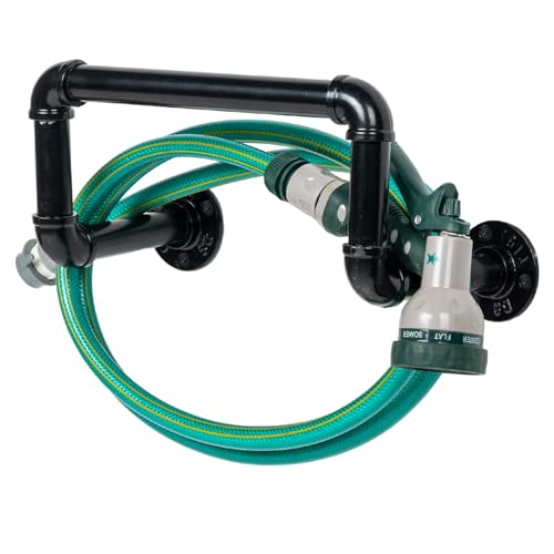 MyGift Wall Mounted Black Metal Garden Hose Holder with Pipe Design - color: Single Pipe