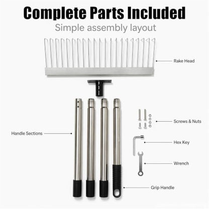 Garden Rake for Leaves, Heavy Duty Metal Leaf Rake for Lawn, Yard, Shrub - size: 63 inch