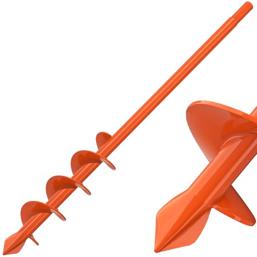 Insaga 1.6" x 16" Auger Drill Bit for Planting, 2.5mm Thick Spiral Earth Drill Garden Auger for Post Hole Digger, Solid Steel Bright Orange Powder Coated, Fit 3/8'' Hex Drive for Bulb Flower Garden - size: 1.6'' x 16''