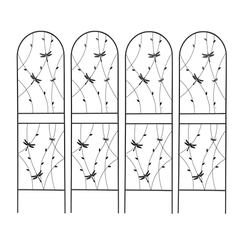 Garden Trellis for Climbing Plants Outdoor, 4-Pack 71" Metal Rustproof - color: Dragonfly-4pacs-Black, size: 71×19.7"
