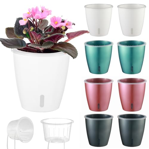 8-Pack 5 Inch Self Watering Pots, Indoor Planter with Indicator, Transparent Wick Pot for Orchids, Small African Violet Pot, for Plants - color: Multicolor/8 Pack, size: 5"