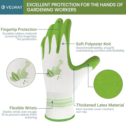 Velway 6 Pairs Gardening Gloves for Women - Breathable Rubber Coated Garden Work Gloves - Outdoor Protective Yard Gloves with Grip Gardening Gifts - Red & Green Large - color: Red+green, size: Large-6Pack