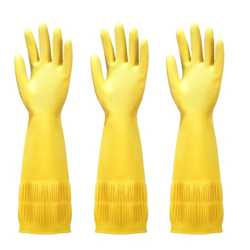 FMP Brands 3/6/12/60 Pairs 15 Inch Extra Long Rubber Dishwashing Gloves - Non-Slip for Cleaning, Kitchen, Bathroom, Gardening - color: Yellow, size: Large (Pack of 12)