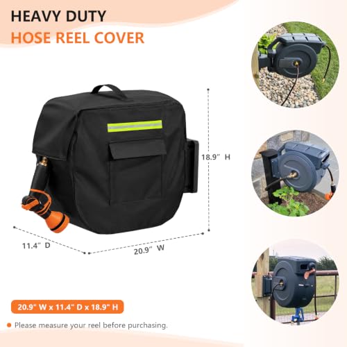 Retractable Garden Hose Reel Cover with Plush Lining, Heavy Duty 100% Waterproof Outdoor Wall Mounted Garden Hose Reel Cover with Side Pocket - 20.9" W x 11.4" D x 18.9" H (Cover Only) - color: Black#1, size: 20.9" W x 11.4" D x 18.9" H