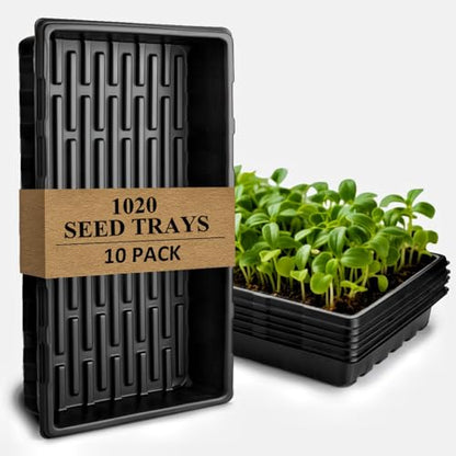 10-Pack Heavy-Duty 1020 Seed Trays No Holes, Thick Plastic Plant Flats - color: Black, size: 10-Pack No-Hole 1020 Trays