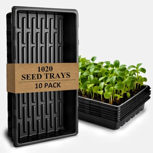 10-Pack Heavy-Duty 1020 Seed Trays No Holes, Thick Plastic Plant Flats - color: Black, size: 10-Pack No-Hole 1020 Trays