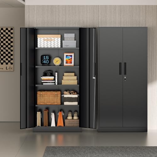 Incbruce 72” Metal Storage Cabinet, Garage Cabinets and Storage System with Doors and Shelves, Tall Lockable Tool Cabinet for Garage, Office, Home (Black) - color: Black, size: 72"Storage Cabinet