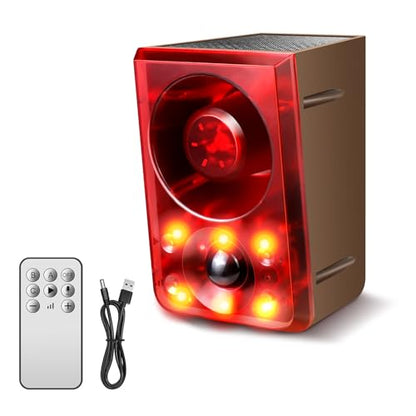 Solar Outdoor Motion Sensor Alarm, Dog Barking&Gunshot Sound,130db Loud - color: Red+Brown