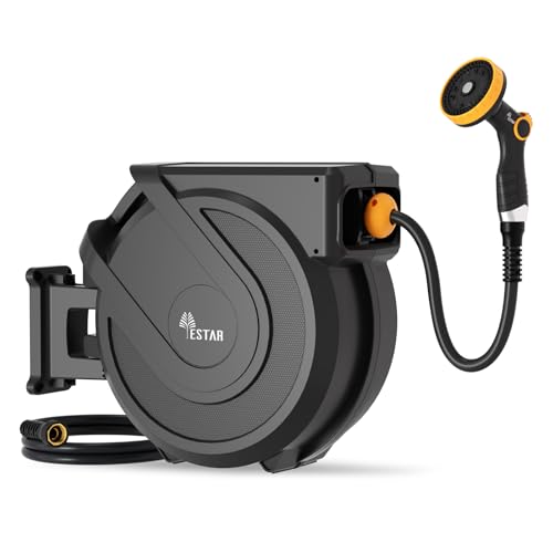 Retractable Garden Hose Reel 1/2 in x65 ft， Wall Mounted Hose Reel - color: Gray, size: 1/2"x65 ft