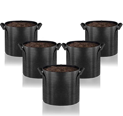Gardenera Heavy Duty Aeration Fabric Pots - 5 Gallon Premium Grow Bags for Gardening, Durable and Reusable Fabric Material for Year-Round Planting - Set of 5 - color: 5-pack, size: 5 Gallons