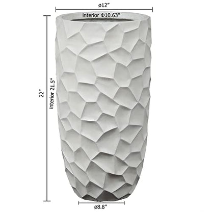 LuxenHome 22" H Concrete Tall Planter with Drainage Hole and Rubber Plug - color: White 22"