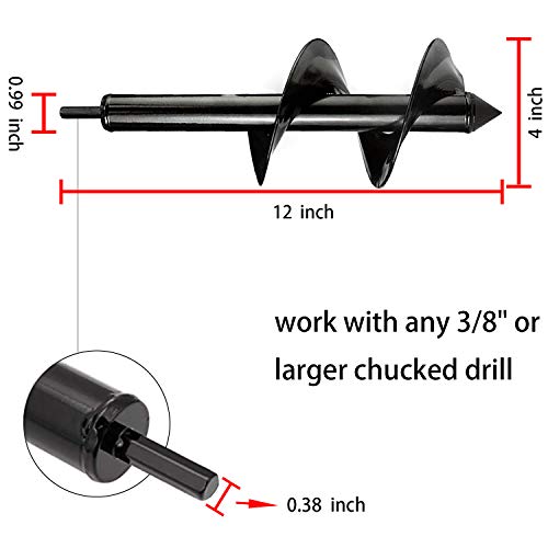 Auger Drill Bit for Planting 4"x12",Garden Plant Flower Bulb Bedding Planter Auger Spiral Drill Bit,Easy Planter Garden Auger,Post Hole Digger for 3/8 Hex Drive Drill - size: 4"x12"