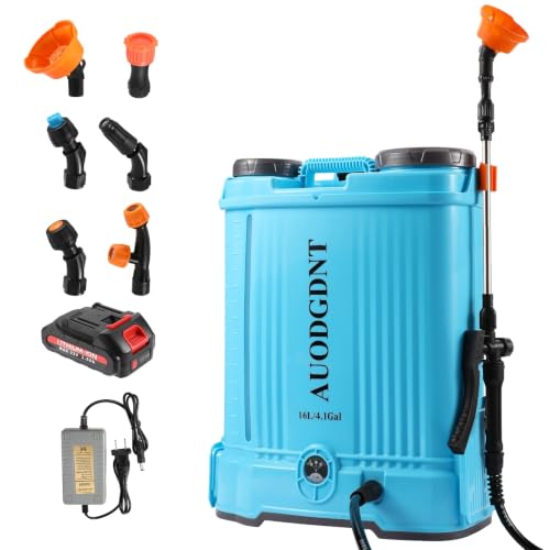 Battery Powered Backpack Sprayer 4.1 Gallon, 100 PSI Electric Garden Sprayer with 21V 2.6Ah Battery & 6 Nozzles, for Weeding, Spraying - size: 4.1 Gallon