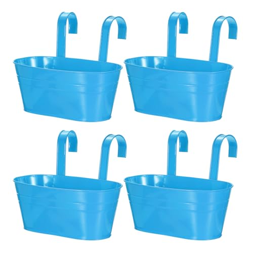 uxcell Rail Planter for Outdoor Plants, 4 Pcs 11" Iron Wall Hanging Planters Fence Railing Balcony Planters with Drainage Holes and Detachable Hooks, Dark Blue - color: Dark Blue