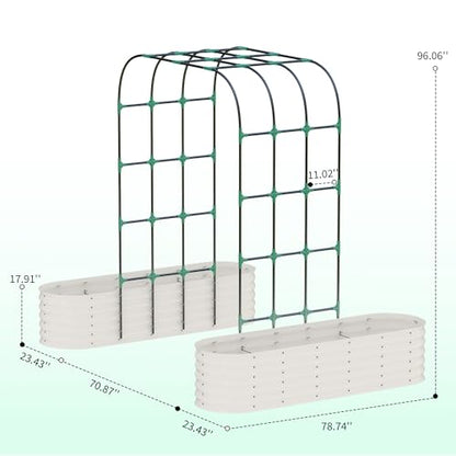 GarveeLife Galvanized Raised Garden Bed with 96 in Tall Vertical Arch Trellis – Expandable Rust-Resistant Planter Box for Outdoor Plants, Flowers, Vines – Includes Plant Clips, Drainage Netting, Beige