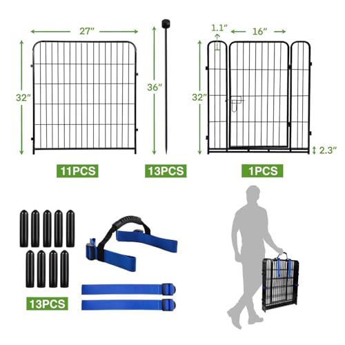 ADAVIN Dog Fence Outdoor for Yard, 32in 12 Panels Tall Garden Fence - size: 32in(H)×27ft(L) 12 panels-New