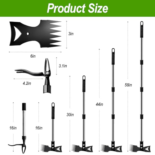 Stand Up Weed Puller Tool with 58" Adjustable Long Handle, 2 in 1 Heavy Duty Manual Weeder & Garden Hoe, 4-Claw Steel Head Weed Remover with Gloves for Yard Lawn Patio Flower Bed