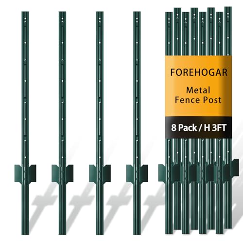 Green Metal Fence Post 3 feet, T Post for Garden Fence Wire Mesh, 8-Pack - color: Green, size: 3 FT- 8 PACK-GREEN