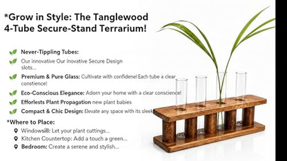 Wooden Plant Propagation Station Stand with Four Glass Test Tubes Indoor Desktop Terrarium for Hydroponics Water Plant Cutting Flower Vase Planter Home Office Garden Decor Plant Lover Gifts, Brown