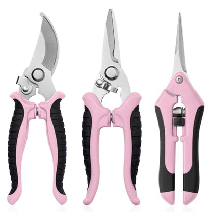 3 Pack Garden Pruning Shears, Stainless Steel Shears, Gardening Shears Scissors Pruning Shears for Gardening Tools (3PCS Pink and Black) - color: Pink and Black