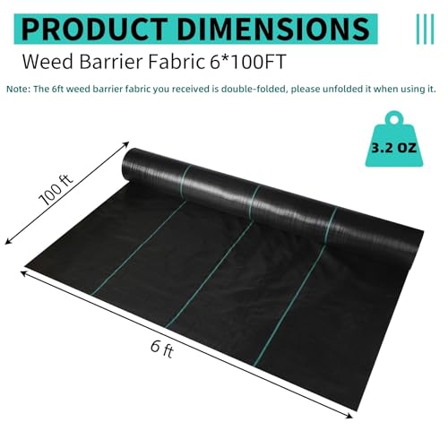 6ftx100ft Heavy Duty Weed Barrier Landscape Fabric – Durable Woven Driveway Garden Cloth for Weed Control, Ground Cover, Landscaping – Long-Lasting Geotextile Fabric – 3.2oz